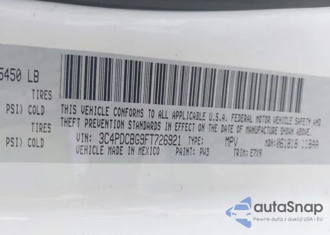 2015 Dodge Journey Sxt из США, поврежденный, VIN 3C4PDCBG9FT726921